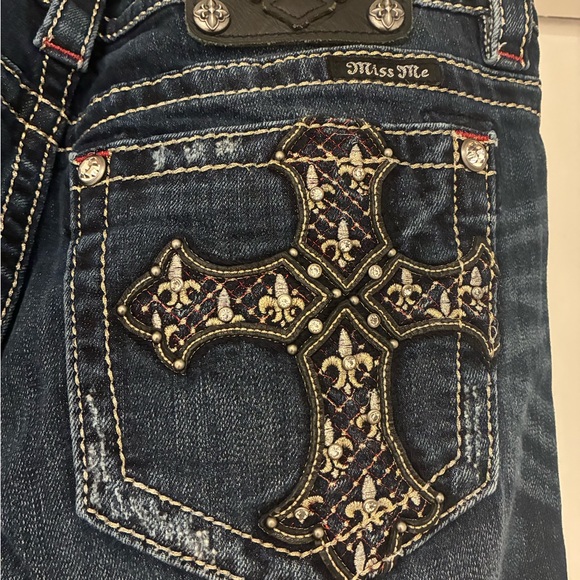 Miss Me Dark Blue Boot Cut Jeans with Embellished Pockets - Picture 5 of 5